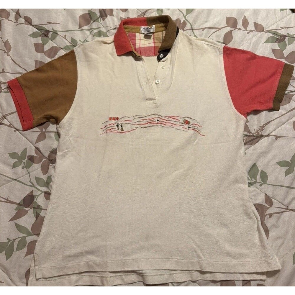 Vintage La Mode Embroidered Polo Shirt USA Abstract Golf Large